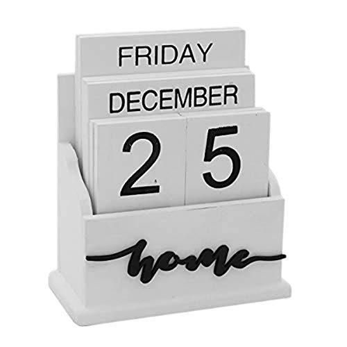 DomilayWooden Clamshell Desk Block Calendar Permanent Wooden Desk Calendar Week Month Date Display Home Office Decoration