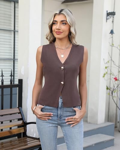 Sweater Vest Women Vest Tops Button Down Sleeveless Cute Vest 2025 Summer Spring Work Business Casual Outfits2