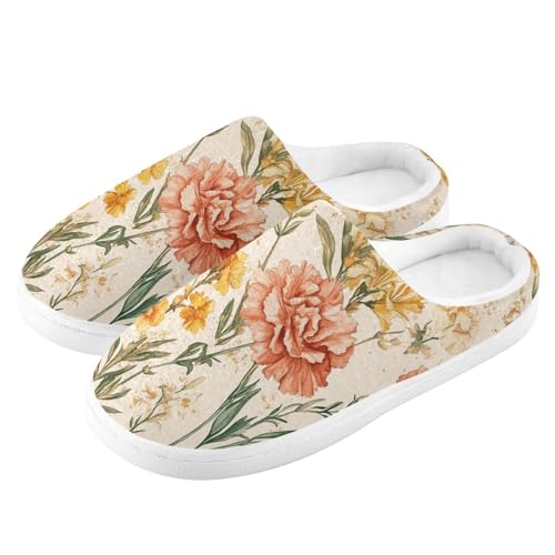 JUNZAN Fall Flowers Carnation Daffodil Rose Gold Mens Home Cotton Slipper Washable Memory Foam Guest Slippers for Bedroom Birthday Presents 6-74