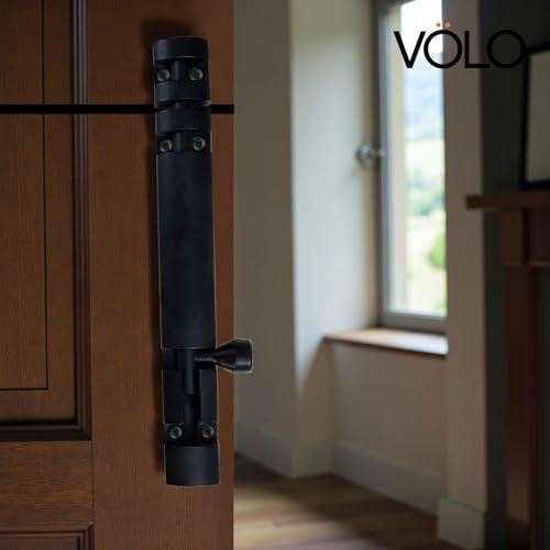 Image of VOLO Aluminium Tower Bolt with Stainless Steel Rod - Heavy Duty Door & Window Latch for Home and Office | Main Door Tower Bolt | Kundi /Chitakini | Pack of 2 Pieces (Black, 6 Inch)