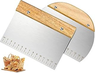 XPOOS 2 Slice Bread Dough Cutter. Cake Scraper with Wooden Handle, Stainless Steel Dough Cutter for Baking Cake Dough, Ideal for Professionals and Beginners