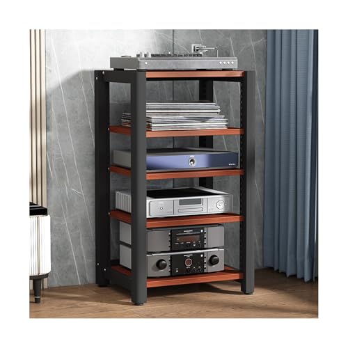 Stojak stereo Hi-Fi, stojak na wieżę audio z regulowanymi półkami, komponenty AV, stojak na media z drewna, regał narożny, witryna odtwarzacza CD/DVD do kina domowego (obrotowa, 3 poziomy)