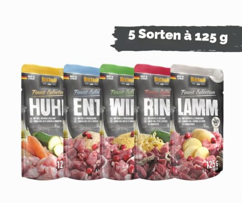 Belcando – Hundefutter - Finest Selection Frischebeutel 30x125g - Nassfutter-Mix für Hunde mit Huhn, Ente, Lamm, Rind & Wild - hochwertiges Alleinfuttermittel für Hunde in 5 Verschiedene Sorten