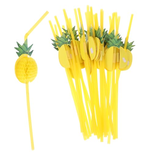 30 pitillos desechables forma piña color amarillo miniatura 1