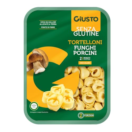 Giusto | Tortelloni Ai Funghi Porcini, Pasta All'Uovo Ripiena Senza Glutine | Confezione Da 250 Gr
