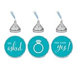 Andaz Press Chocolate Drop Labels Stickers, Wedding He Asked She Said Yes!, Aqua, 216-Pack, for Brid