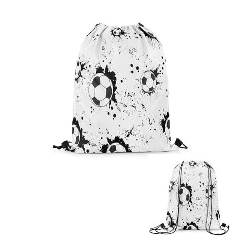 Nhemeylp Drawstring Bags White Football Bag Waterproof Swimming Sports Backpack for Kids Drawstring Backpack Suitable for Sports Gym Travel Swimming Beach Personalised Gift For Boys and Girls (White)