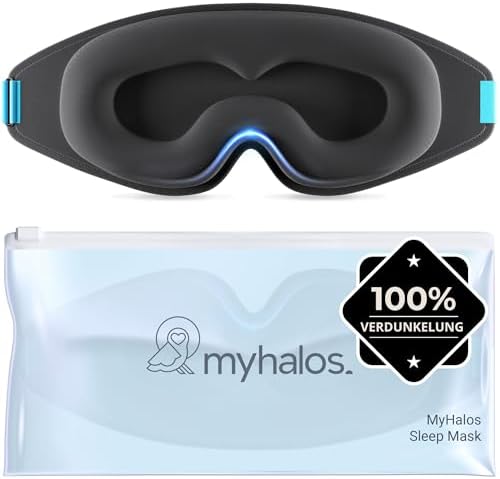 MyHalos 3D Schlafmaske mit Augenmulden – Augenmaske zum Schlafen ohne Augendruck, ideal für Seitenschläfer & Wimpernverlängerung, verstellbar, mit Etui für Reisen