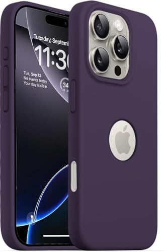 Elzzi Microfiber Logo Cut Cover Compatible for iPhone 16 Pro Max Case Silicone Cases Full Body 4 Layer Protective Covers Shockproof Back Cover with High Raised Camera Lips (6.9 inch, Deep Purple)