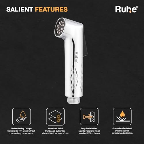 Image of Ruhe Purity Health Faucet Set for Bathroom | Self Cleaning Nozzles | Handheld Jet Spray for Toilet | ABS Hand Gun with 304-Grade Stainless Steel Flexible Tube 1 Meter and Wall Hook /Holder