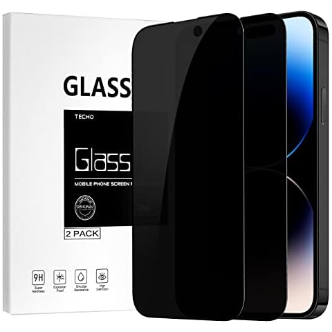 TECHO Privacy Screen Protector Compatible with iPhone 14 Pro Tempered Glass Film (Edge to Edge Full Coverage) (Anti Spy Private) (9H Hardness) (2 PACK) (6.1 inch) Cover