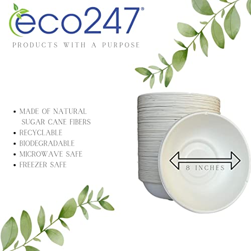Eco247 100% Compostable Large White Bowls [32 Ounces - 100 Count] Heavy Duty Bulk Disposable Bowls | Eco-Friendly Recyclable Bowls Biodegradable Natural 100% Sugar Cane Bagasse #TOP6
