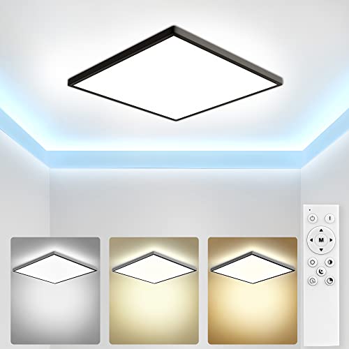 OTREN Plafonnier LED Dimmable, 36W Carré Luminaire Plafond avec Télécommande, 3240LM Carré Lampe Plafonnier pour Bain Salon Chambre Cuisin, 3000K-6500K, Noir, 30CM