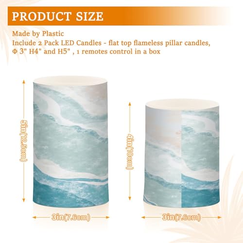 Image of Flickering Flameless Candles, Bohemian Beach LED Candles with Remote Timer, Set of 2 Battery Operated Candle for Valentine Wedding Birthday