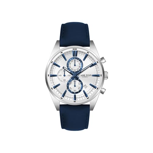 Image of Carlton London Windsor Men Analog Watch, Round Dial, Leather Strap, Quartz Movement, 43 mm Case, Slim Design, Lightweight Comfort, 30M Water Resistant, Casual Formal Wear