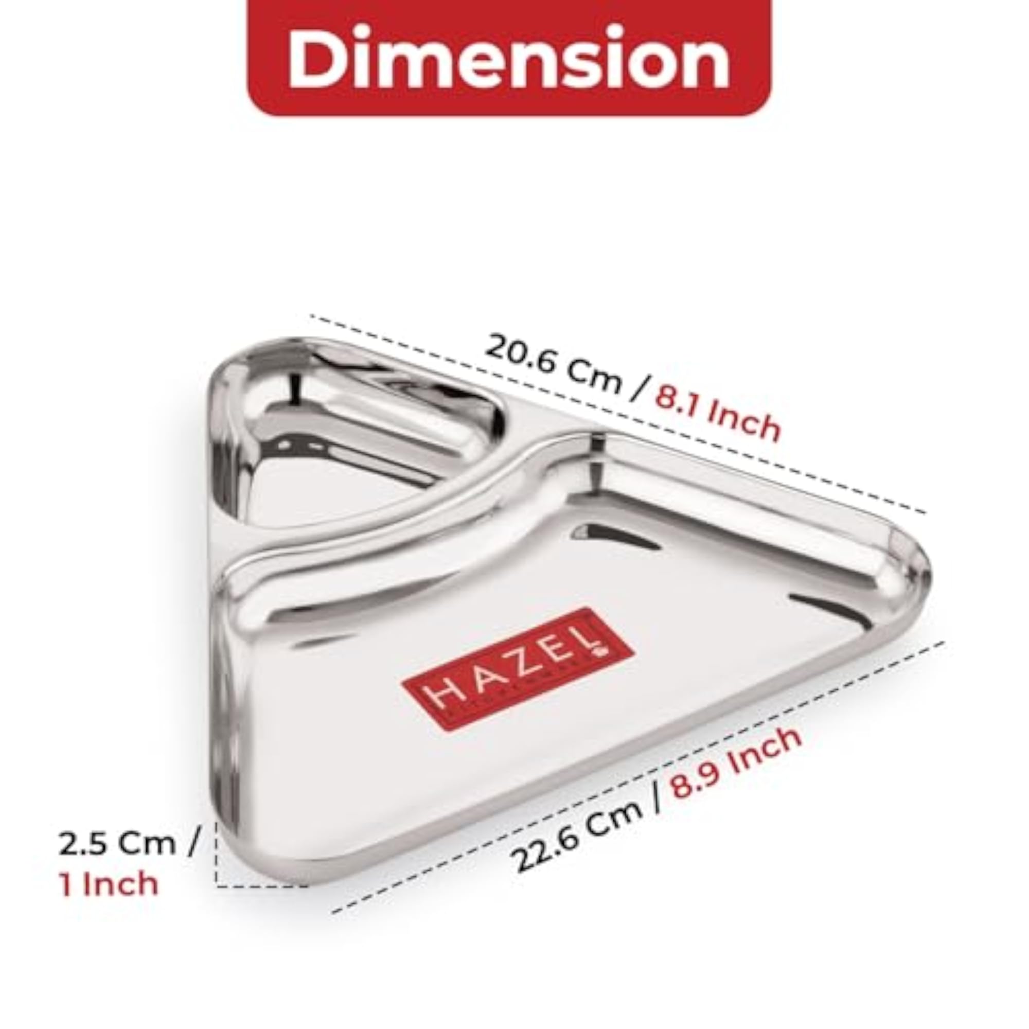 Stainless Steel 2 Section Triangle Plate, Divided Snack Tray
