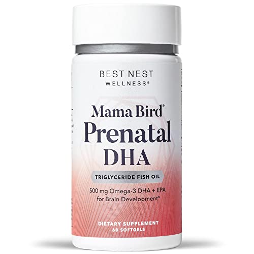 Mama Bird Prenatal DHA Vitamin, Omega 3 Fish Oil Supplements, Triglyceride, Support Baby's Brain & Eyes, Easy to Swallow Softgels, 60 Ct. Includes Bonus Healthy Pregnancy Secrets