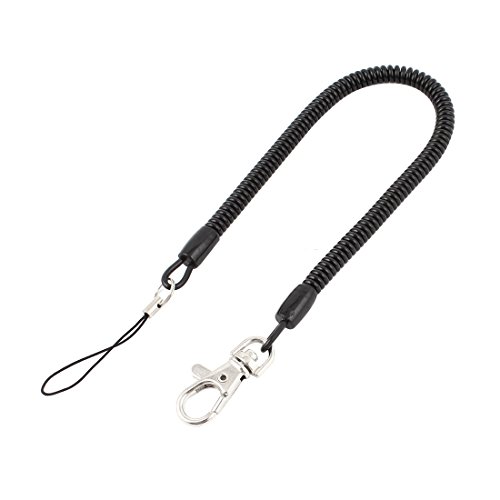 sourcing map Spiral Coiled Keychain Lanyard, 38cm Black