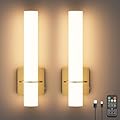 Coinmit Battery Operated Wall Sconce Set of 2,11000mAh Gold Wireless Rechargeable Wall Lights 3 Colors Dimmable with Remote for Living Room Bedroom Bathroom Hallway