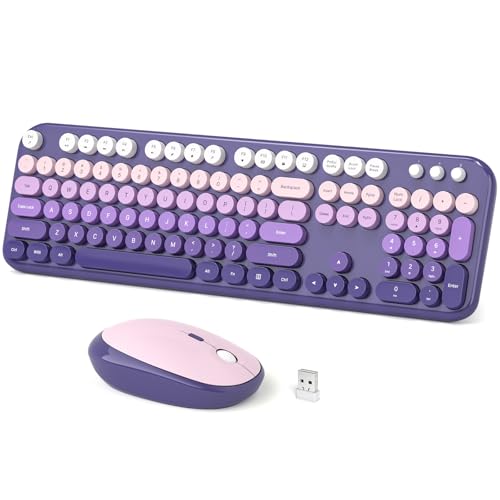 Image of Dilter Wireless Keyboard and Mouse Combo, 104 Keys Full Size Typewriter Keyboards and 2.4 GHz USB Receiver Plug Play Mouse for Windows, PC, Laptop, Desktop (Purple)