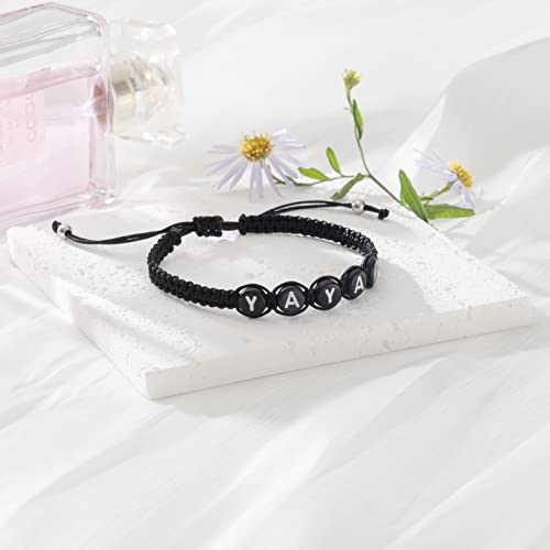 Image of seensea Personalized Name Bracelets for Family Sisters BFF Grandmother Mother Little Sister Bracelet with Letters Black Rope Woven Braided Adjustable Bracelets
