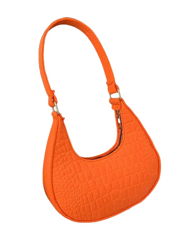 Bolsa de ombro com zíper cor sólida textura elegante versátil bolsa meia lua feminina(laranja)