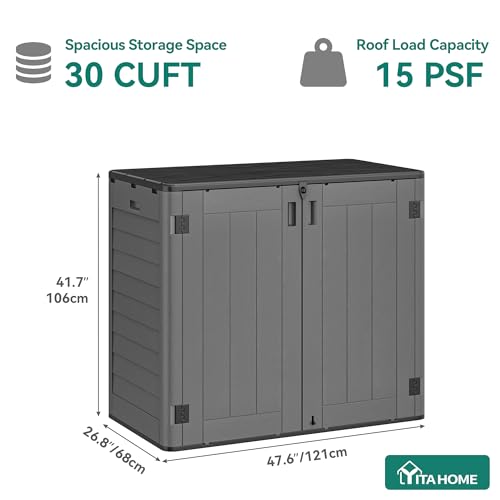 YITAHOME 30 Cu Ft Outdoor Storage Shed, Waterproof Storage Cabinet for Bike & Garden Shed, Horizontal Outdoor Storage Shed for Garage, Pool Storage, Dark Gray & Black - Image 6