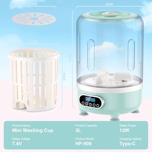 Image of Portable Washing Machine and dryer Underwear Washer,Upgraded Portable Mini Washing Machine,Rechargeable Cordless portable washer, Laundry Cup for Bra, Underwear, Socks(3Lgreen)