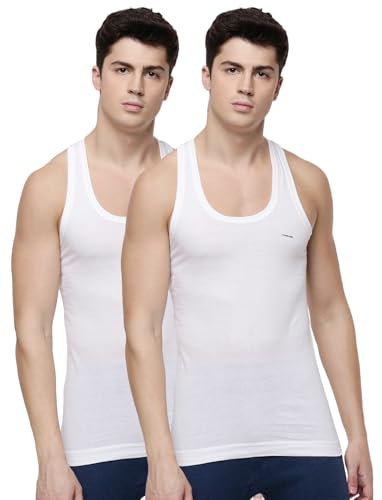 Image of Dollar Lehar Men Combed Cotton Round Neck Vest -White