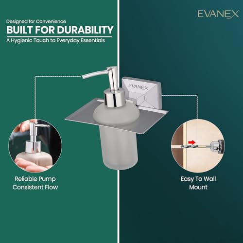 Image of EVANEX EVANEX 304 Grade Stainless Steel Stand Glass Bottle Liquid Soap Dispenser /Hand Wash Gel, Conditioner, Sanitizer Stand, Shampoo Dispenser /Bathroom Accessories Set (Vento)