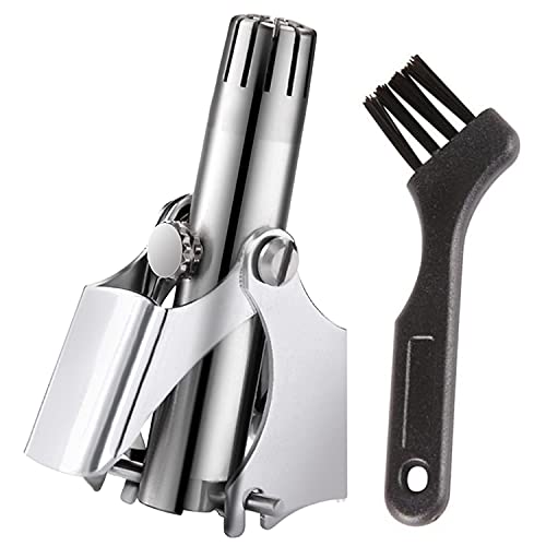 QIAODIREN Tondeuse à poils de nez en acier inoxydable pour homme et femme, machine de coupe manuelle/rotative sans piles, étanche, indolore, nécessaire amovible et lavable, avec brosse et boîte Cover