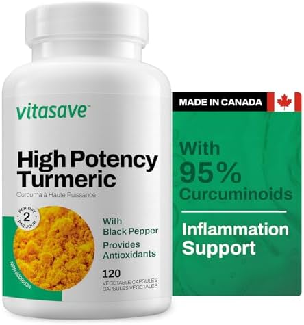Vitasave Turmeric Curcumin Supplement – 500mg with Black Pepper for Absorption – Joint Pain Relief, Anti-Inflammatory & Antioxidant Support – Non-GMO, Gluten-Free – 120 Vegan Capsules (4-Month Supply)