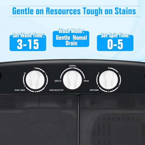 Image of Portable Washing Machine,25.3 lbs Capacity,Washer and Dryer Combo Machine for Homes & Apartments,Twin Tub Laundry Washer with Spin Cycle, BLACK