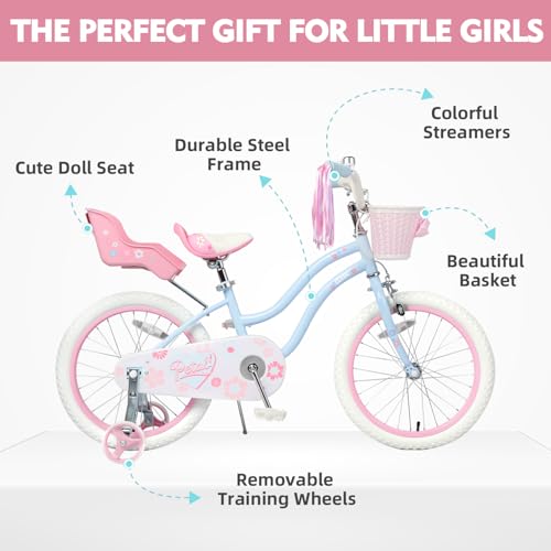 Image of Glerc Petal Girls Bike 12-18 Inch for Ages 2-9, Kids Bike with Training Wheels, Basket & Streamers, Princess Style Kids Bicycle, for Girls