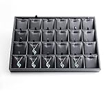 Oirlv Noir Cuir 24 Grille Pendentif Boucle d'oreille Rangement Bijoux,Présentoir Bijoux,Plateau Organisateur