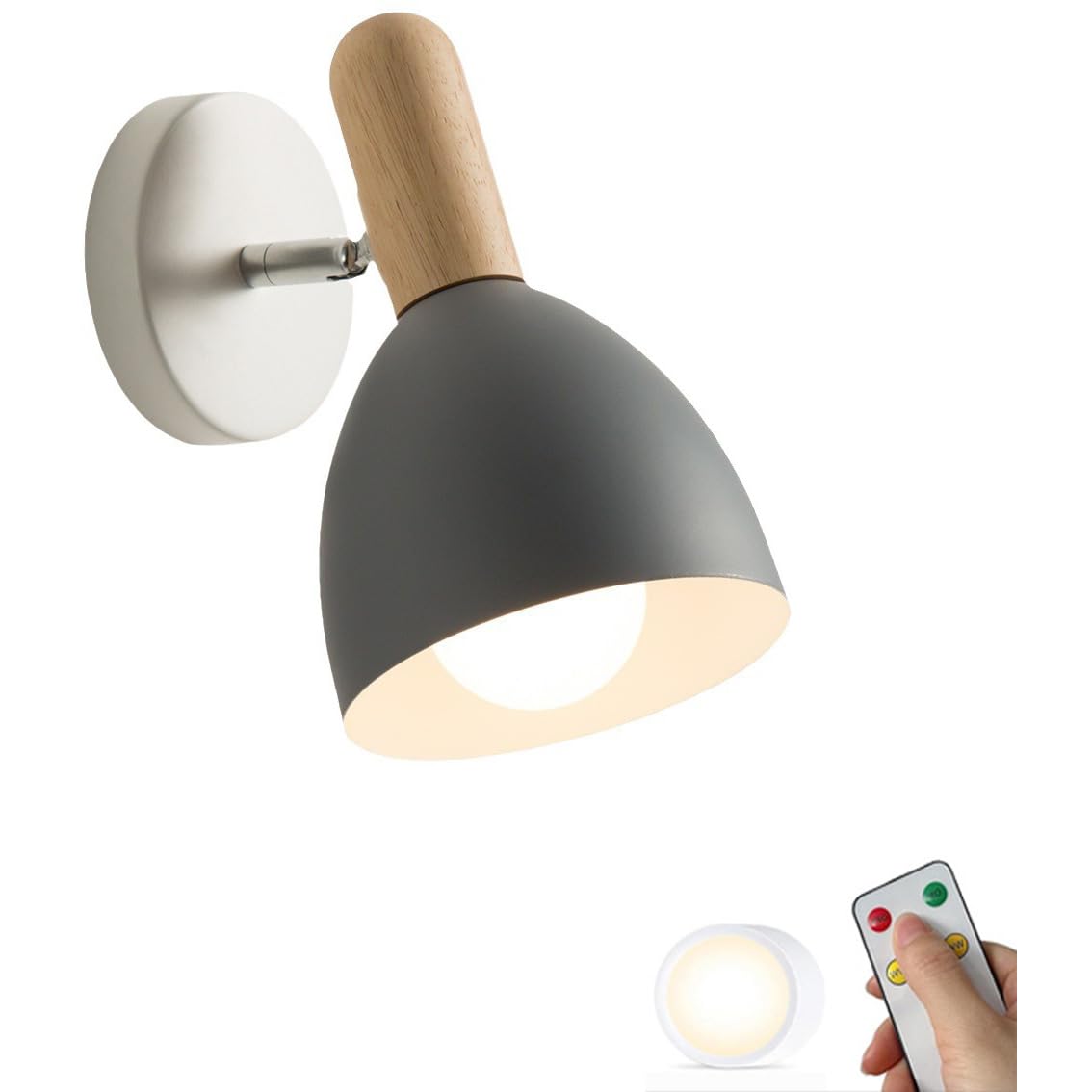ZVALIEVYE Indoor Modern Farmhouse Industrial Battery Operated Wall Sconce Remote Dimmable Led Cordless Wall Light Fixture Rechargeable Wireless Wall Lamp for Bedside Kids Bedroom Living Room/Grey