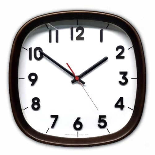 日本製 天然木 モダン 電波時計 こげ茶 280×280×55mm XM034DBK