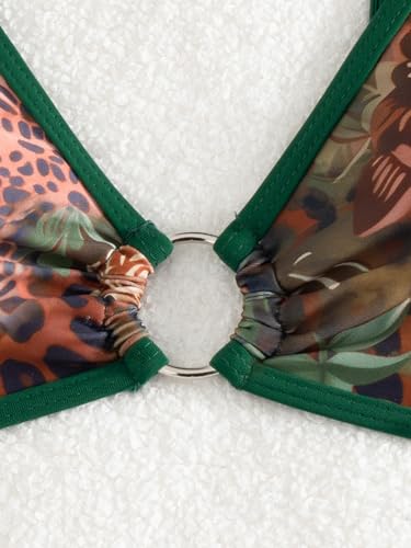 Image of Fanuerg Women's Triangle Bikini Sets O Ring Linked Two Piece Swimsuits Floral Printed Cheeky Bathing Suit