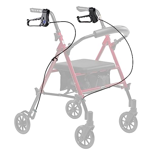Dynarex Rollator Hand Brake System - Ergonomic Loop-Lock Levers, Push-to-Lock Design - Rollator Walker Accessories & Replacement Parts – Includes 1 Left Brake, 1 Right Brake, and Brake Cables
