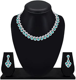 Atasi International Diamond/Stones Necklace Set with Earrings for Women | Stylish Jewellery for Party, Wedding and Festive Occasions | Fashion Accessories