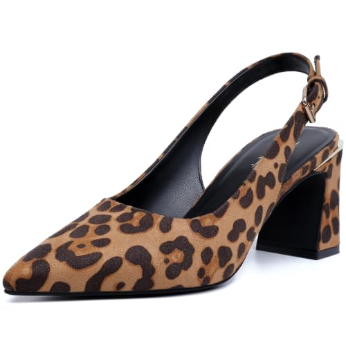Image of Mostrin Kitten Heels for Women Pointed Toe Pumps Patent Leather Low Heel Slingback Heels with Buckle Dress Shoes for Dating Party Working