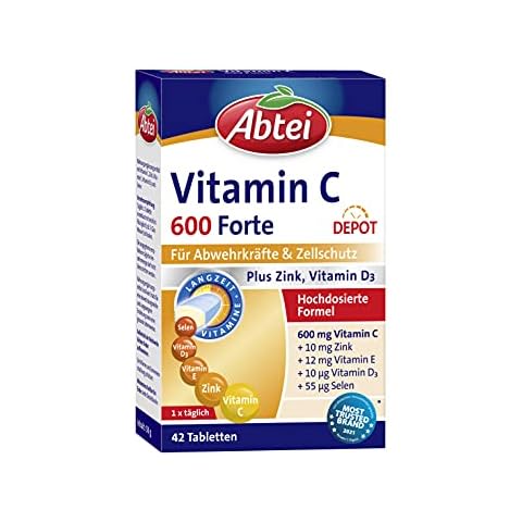Abtei Vitamin C 600 Forte - hochdosiertes Nahrungsergänzungsmittel zur Unterstützung der Abwehrkräfte und des Zellschutzes Cover