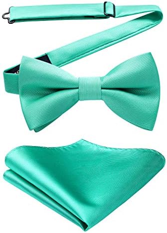 HISDERN Bow Tie for Men Solid Color Pre-tied Bow Tie Adjustable Tuxedo Two Layer Bow Tie and Pocket Square Set with Gift Box
