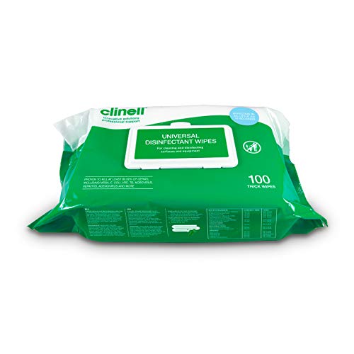 Clinell BCW100 Universal Cleaning and Surface Disinfection Wipes - Multi Purpose Wipes, Kills 99.99% of Germs, Effective in 10 Seconds - Pack of 100 Thick Wipes