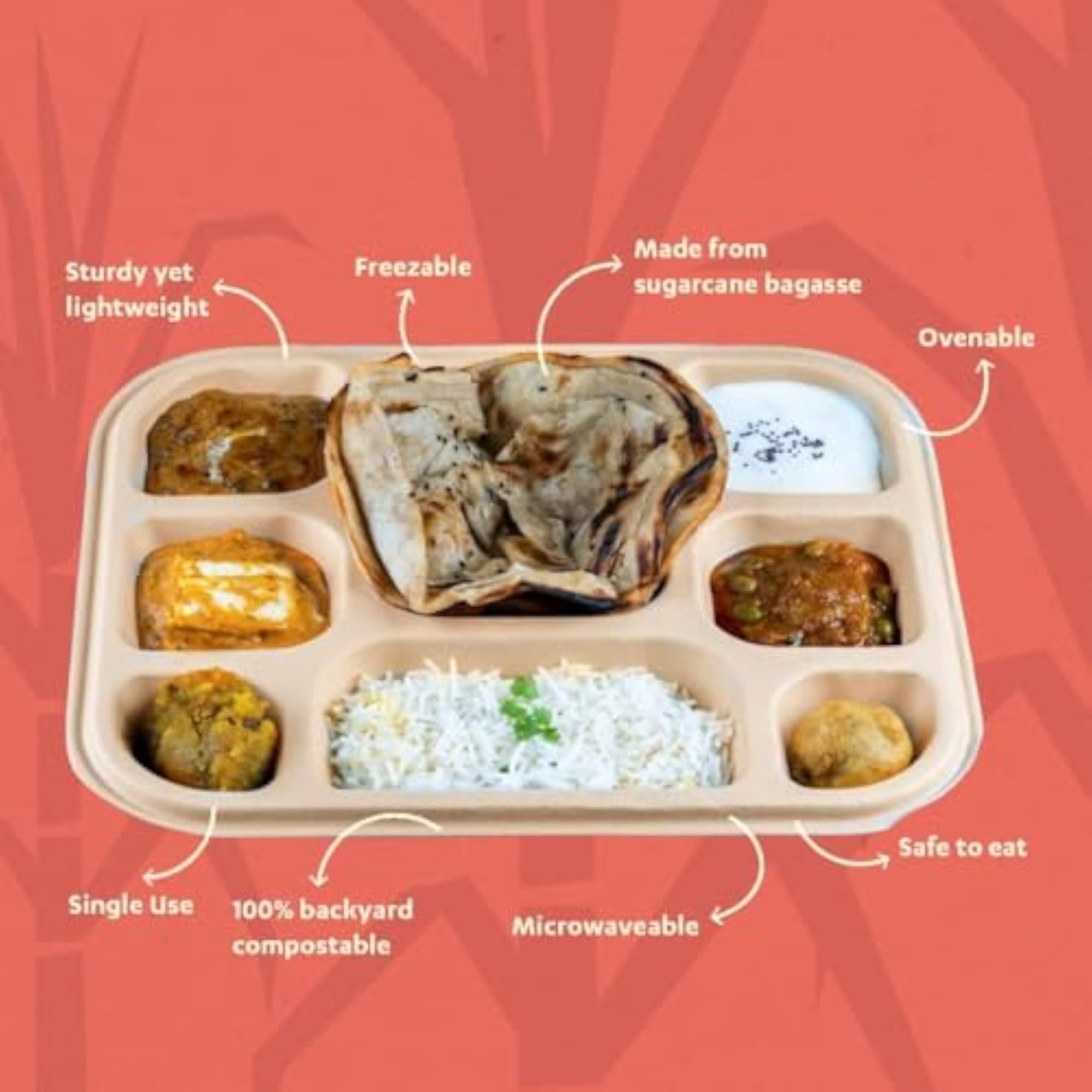 Eco-Friendly Biodegradable Plate with 8 Compartment Sections