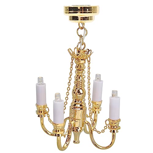 Plafonnier miniature echelle 1/12 sans fil eclairage pile or 4 tetes - 4