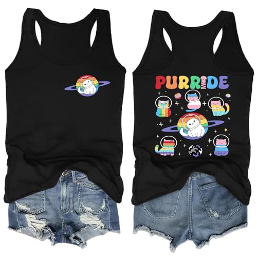 Image of Ithalt Pride Tank Top for Women LGBT Rainbow Flag Shirt Love Heart Graphic Tee Lesbian Gay Pride Sleeveless Vest