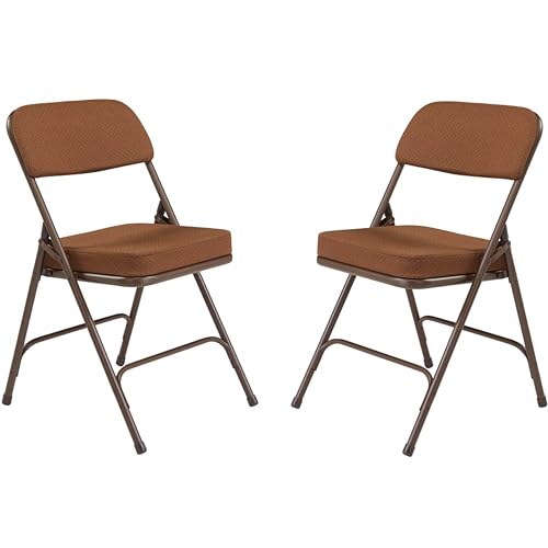 Premium Cushioned Portable Folding Chairs by National Public Seating – 3200 Series Upholstered, Heavy-Duty Foldable Chairs for Indoor & Outdoor Use – Set of 2, Comfortable & Durable, Gold with Brown Frame
