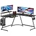 SHW 51 x 51 Inches Vista L-Shaped Desk with Monitor Stand and Drawer, Black