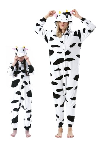DarkCom Vache Onesie pour Enfants et Adultes,Vêtements de Nuit Combinaison Parent-Enfant Cosplay Animal Halloween Kigurumi Costume Pyjama de Noël 10-11 Years